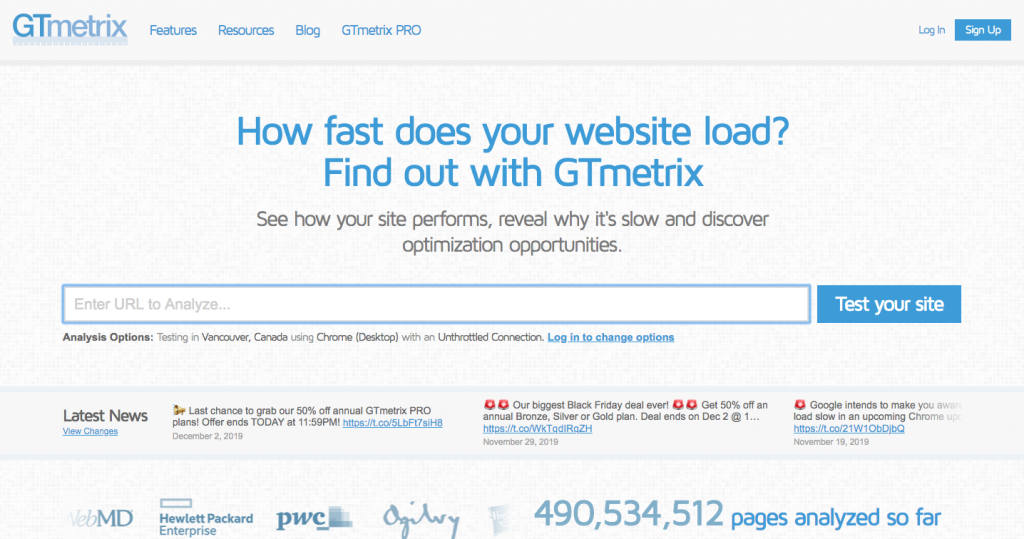 Screenshot de GTMetrix